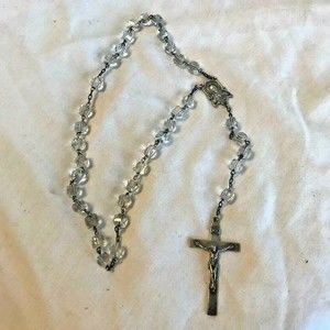 † Silver-Toned and Bohemian Clear Glass Beaded Rosary †